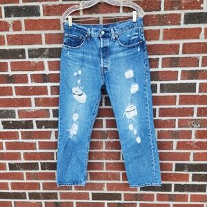 Levi's 501 Womens Light Wash Distressed Straight Leg Jeans Button Fly Size 30x26